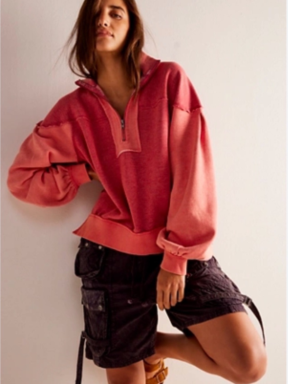 We The Free Coral-Pink Half-Zip Pullover Sweatshirt Kassey